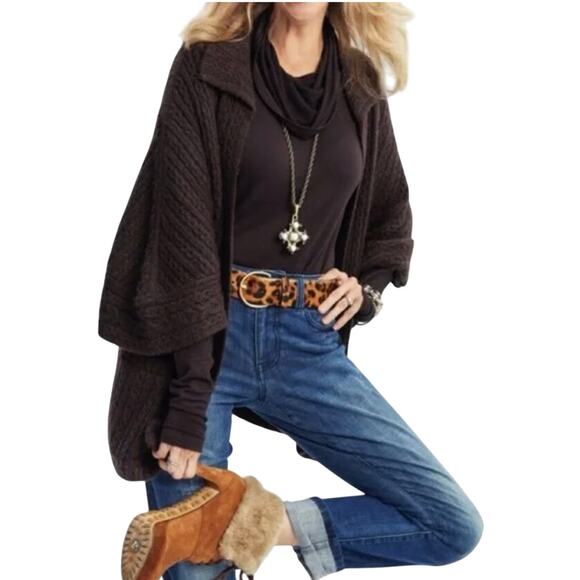 CAbi Brown Repose Chunky Knit Cape Open Cardigan Sweater #3702 - SIZE XS/S - Picture 5 of 10